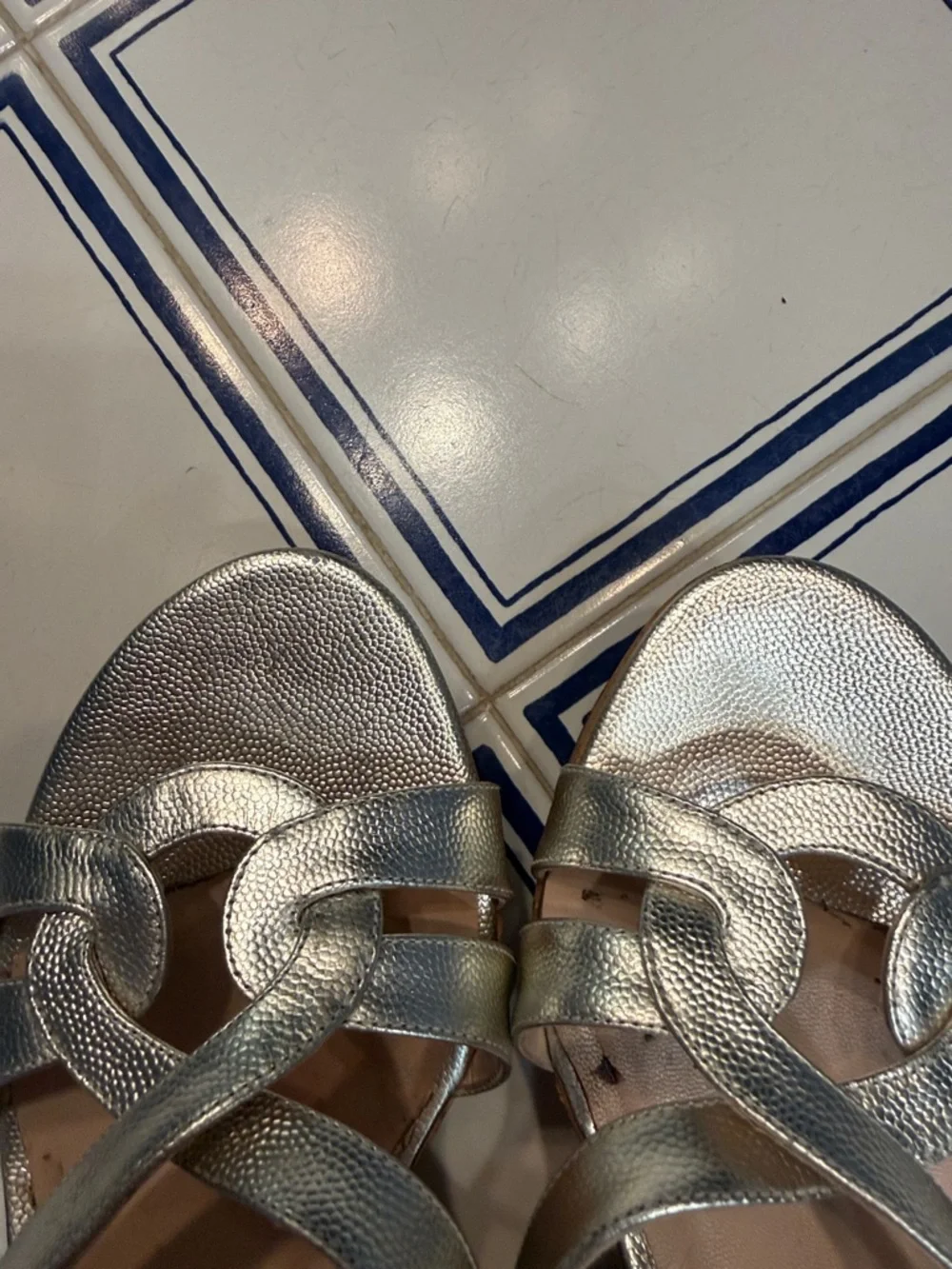 Stuart Weitzman Metallic Silver Braided Cork Wedge Sandals - Picture 5 of 5